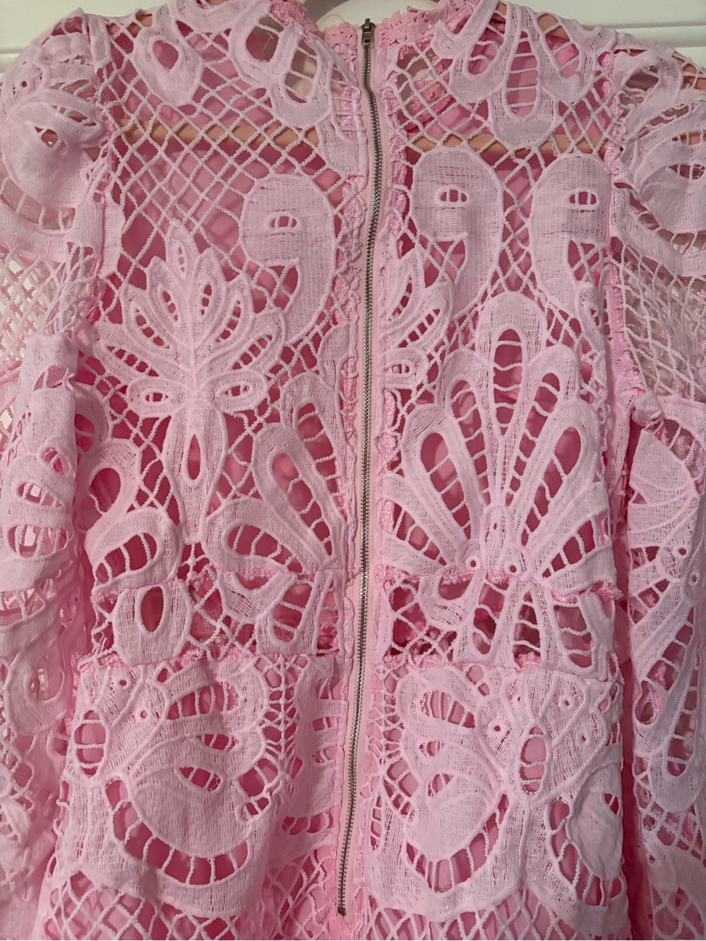 Pink Lace Cutout Mini Dress with Ruffle Hem - Picture 5 of 6